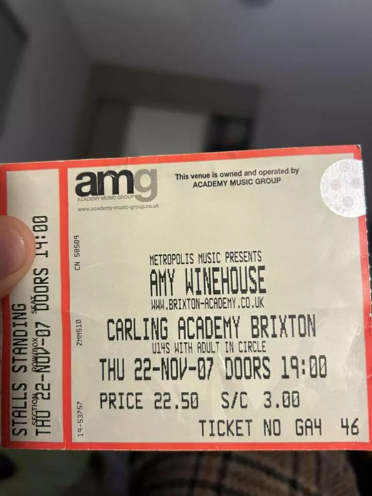 Intriguingly curious photos that ignite your interest - #25 I discovered an Amy Winehouse ticket from 2007 in a second-hand book I bought today.