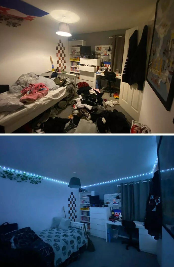 Before and after incredible room transformations from depressing to inspiring 39 pics 1 gif - #1 I just wanted to share the before and after of cleaning my “depression room.” I tried showing my mum, but she said I shouldn’t have let it get this bad and that I shouldn’t expect praise for something I should’ve been doing all along.