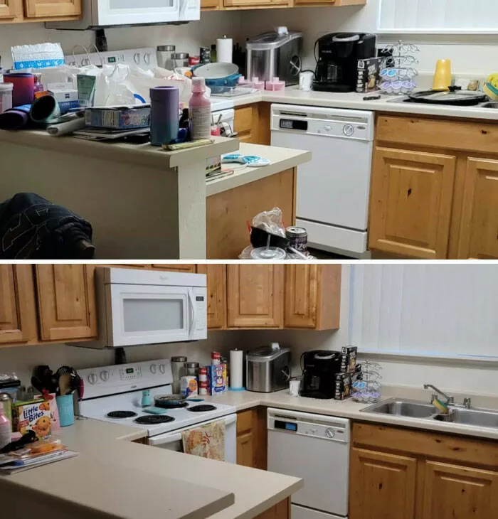 Before and after incredible room transformations from depressing to inspiring 39 pics 1 gif - #13 Depression is a tough beast. My apartment was a disaster. Today, I cleaned my kitchen. It feels good to have it done. I’ve set a goal to clean one room a day and do one load of laundry a day.