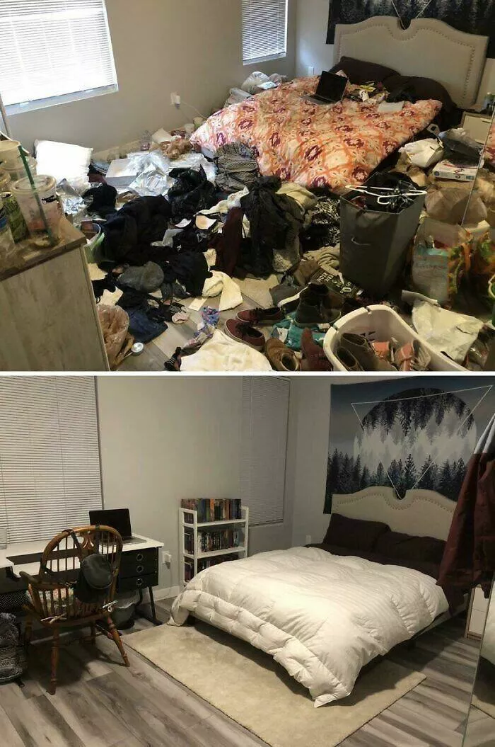 Before and after incredible room transformations from depressing to inspiring 39 pics 1 gif - #4 After months of letting my room (aka the depression nest) get absolutely filthy, I finally finished cleaning it today. It might seem small, but I feel so much better.