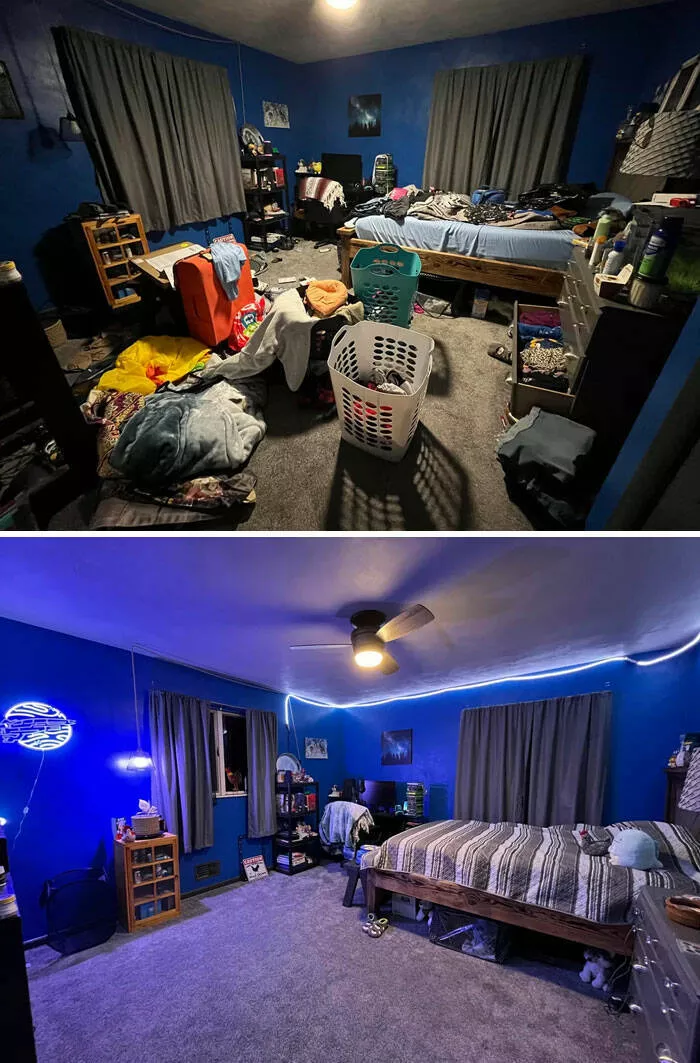 Before and after incredible room transformations from depressing to inspiring 39 pics 1 gif - #9 Between work and struggling with depression, I finally found the motivation to clean my room from New Year's Eve to New Year's Day.
