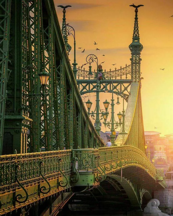 Merveilles architecturales qui ont coupe le souffle du monde - #3 Le pont Liberty de style Art Nouveau traversant le Danube sous la lumière du matin, Budapest, Hongrie. Construit à la fin du XIXe siècle, reconstruit après la Seconde Guerre mondiale