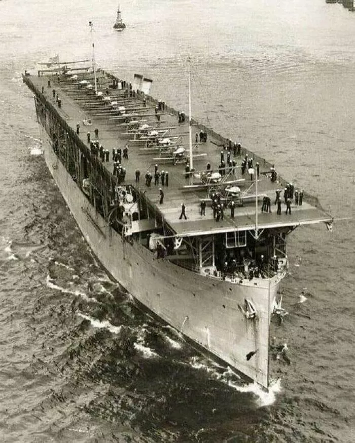 Rare historical photos that reveal fascinating stories - #38 The USS Langley, the first American aircraft carrier, converted from a coal ship, 1928
