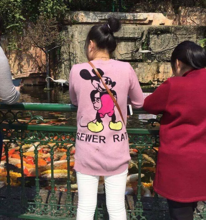 Photos that show how unique china really is - #35 My girlfriend in China sent me a photo of a girl wearing a Mickey Mouse shirt, but something looks... off