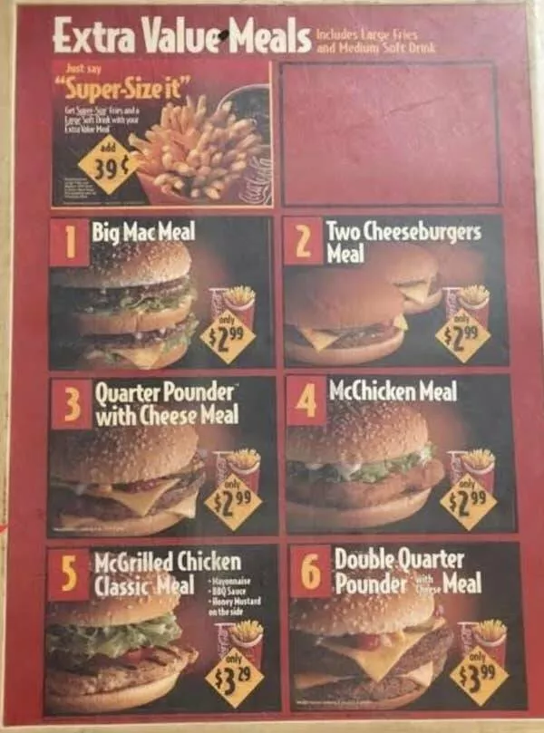 Rare 1900s photos that reveal a completely different world - #37 This 1990s McDonald’s meal menu:
