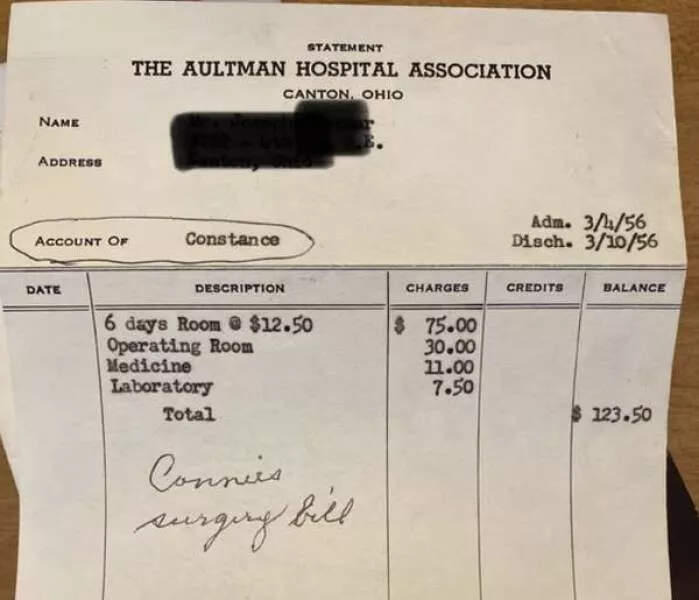 Rare 1900s photos that reveal a completely different world - #4 A surgery bill from a six-day hospital stay in 1956: