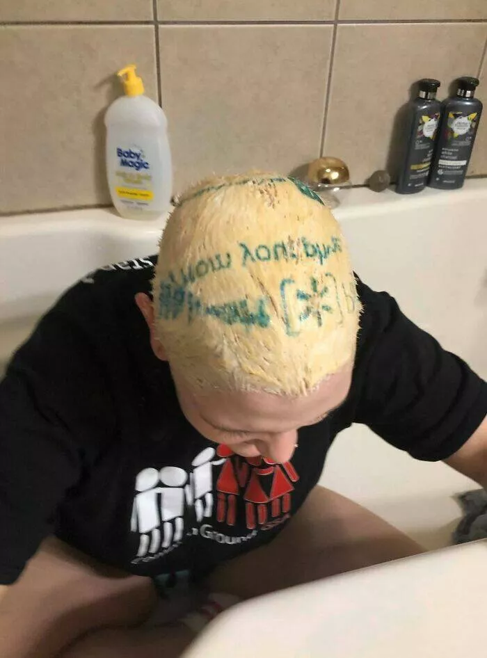 Hilarious blunders that are simply too much - #12 A Girl Used a Walmart Bag to Keep Heat in While Bleaching Her Hair… The Logo Transferred Onto Her Head