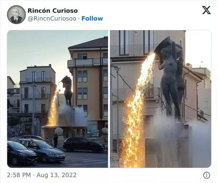 Photos so unreal youd think theyre edited - #2 This Fountain Looks Like It’s Pouring Lava — But Only When the Sun Hits Just Right