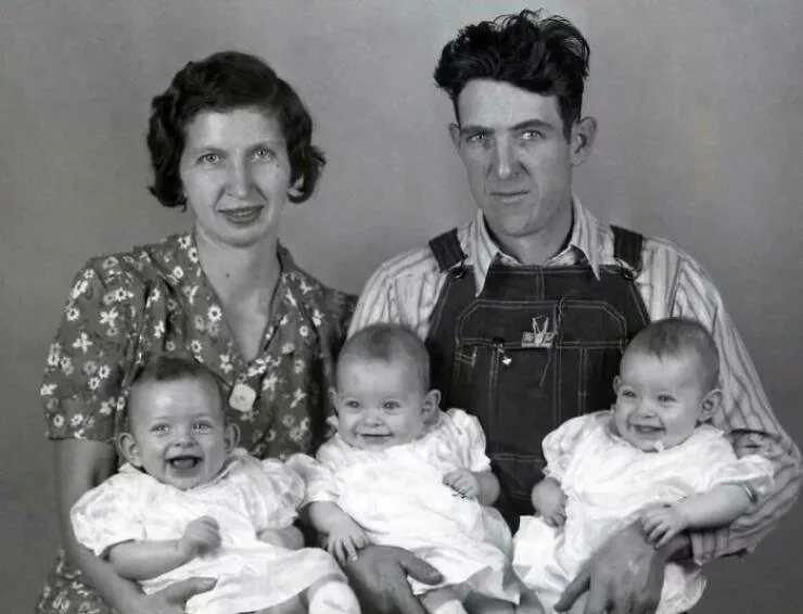 Echoes of history captured in timeless photos - #27 My Great-Grandparents Posing With Their Triplet Daughters, 1944