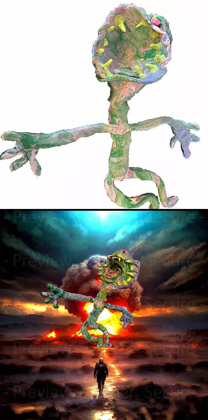 Quand des gens ont demande des retouches photo et ont eu des resultats hilarants - #16 Le monstre en pâte à modeler de mon enfant a besoin d’une version plus stylée et terrifiante !