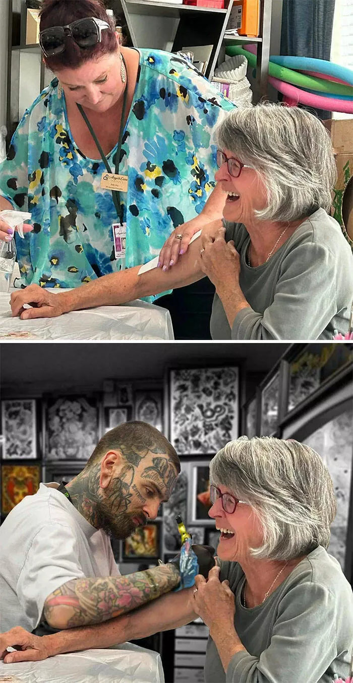 Quand des gens ont demande des retouches photo et ont eu des resultats hilarants - #6 Faites croire que ma mère se fait tatouer pour de vrai !