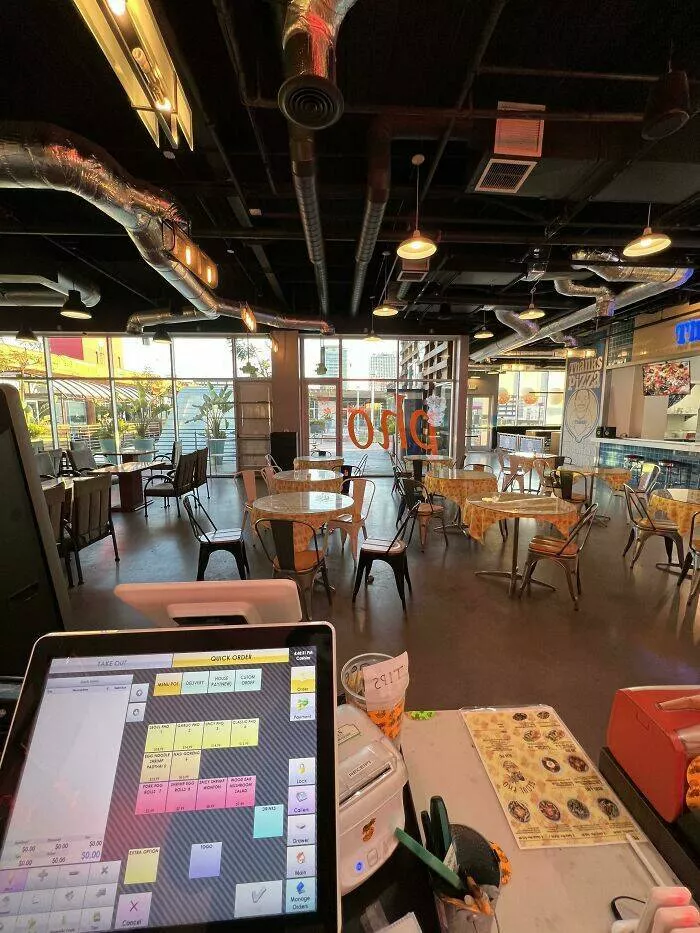 Toxic workplaces exposed through unbelievable photos - #33 Sign Says No Sitting Allowed—Even With 90 Minutes Of No Orders