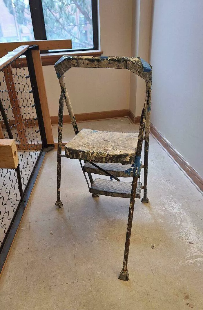 Toxic workplaces exposed through unbelievable photos - #39 Ladder Provided At Work For Ceiling Fan Cleaning Is A Safety Joke