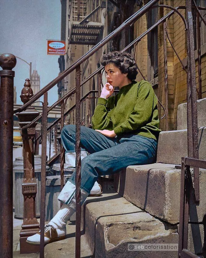 History brought back to life in vivid color - #12 1955 Urban Portrait—Young Girl Strikes A Pose