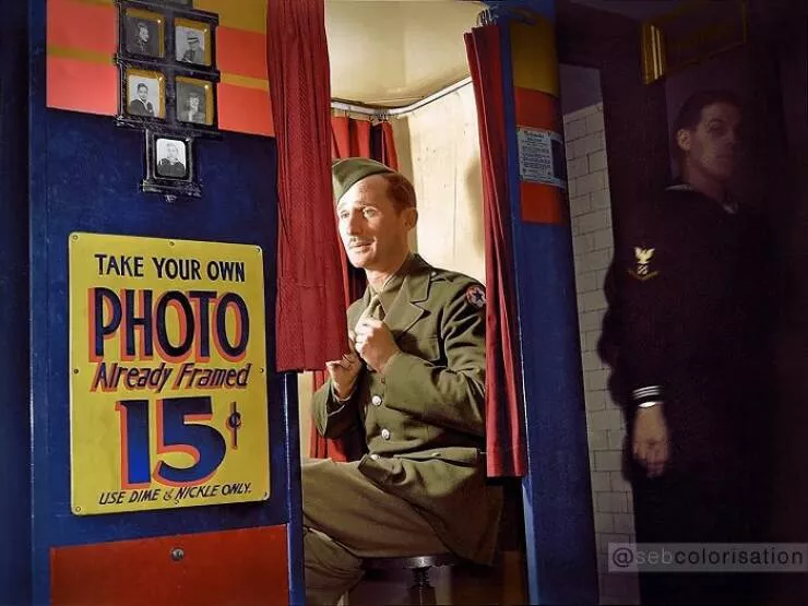 History brought back to life in vivid color - #2 1943 Photo Booth At The UN Center Lobby In D.C. Captured By Esther Bubley