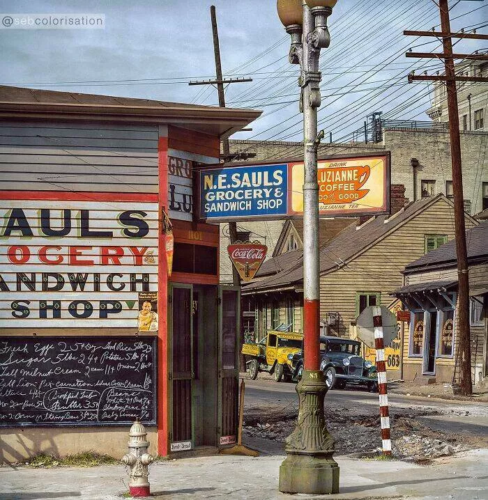 History brought back to life in vivid color - #20 New Orleans Deli Life In 1936—Photo By Walker Evans