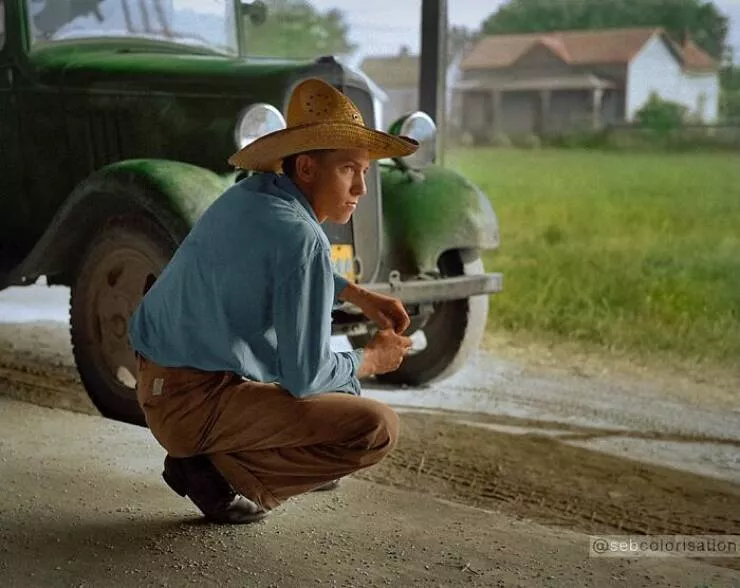 Le passe reprend vie en couleurs eclatantes - #37 Camion d’agriculteurs à l’usine de riz d’Abbeville, Louisiane, 1938