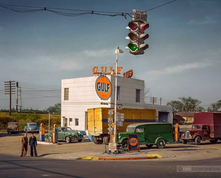 History brought back to life in vivid color - #47 Gas Station Outskirts Of Charlotte, NC—March 1943 Moment History brought back to life in vivid color - #47 Gas Station Outskirts Of Charlotte, NC—March 1943 Moment