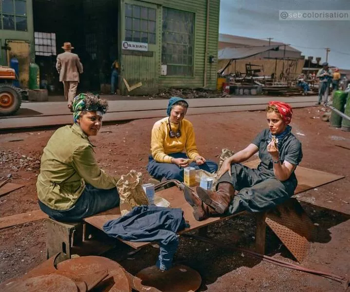 History brought back to life in vivid color - #5 Women Shipyard Workers On Lunch Break, Baltimore, 1943—Photo By Arthur Siegel
