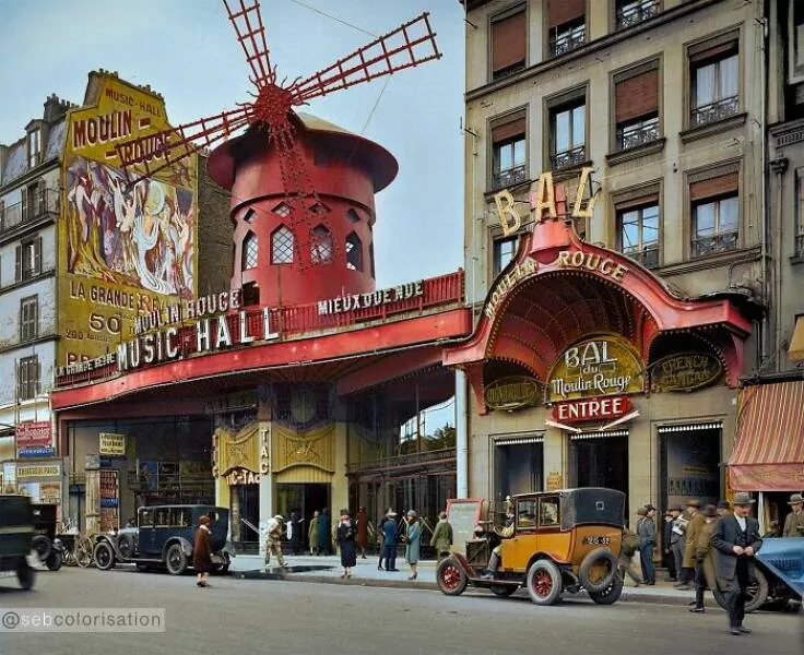 History brought back to life in vivid color - #6 Nightlife At Moulin Rouge In 1925, Vintage Parisian Vibe