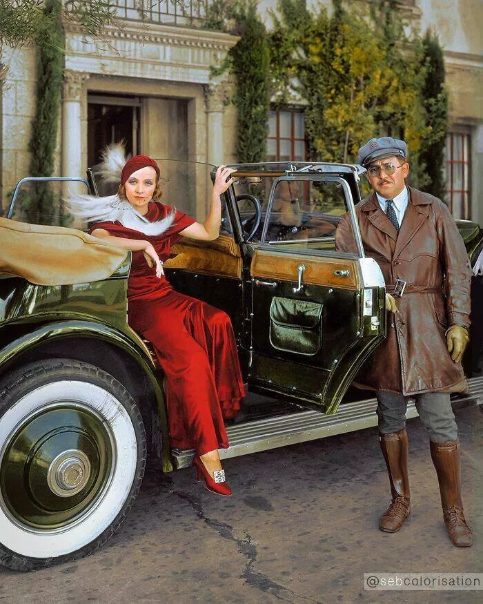 History brought back to life in vivid color - #7 Marlene Dietrich On Break With Her Driver During Shanghai Express Filming, 1931