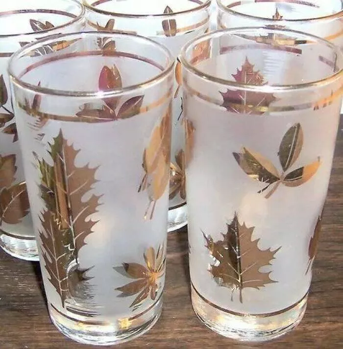 Vintage items that were all the rage back then - #18 Gold-Trimmed Frosted Bar Glasses from Mid-Century Kitchens