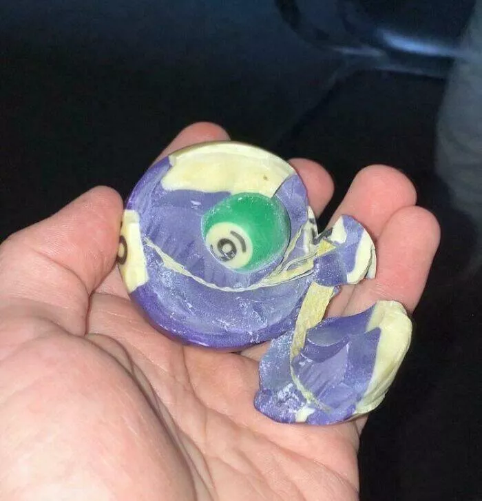 Intriguing photos with amazing stories - #35 Billiard Ball Cracked Open Reveals a Tiny Ball Inside