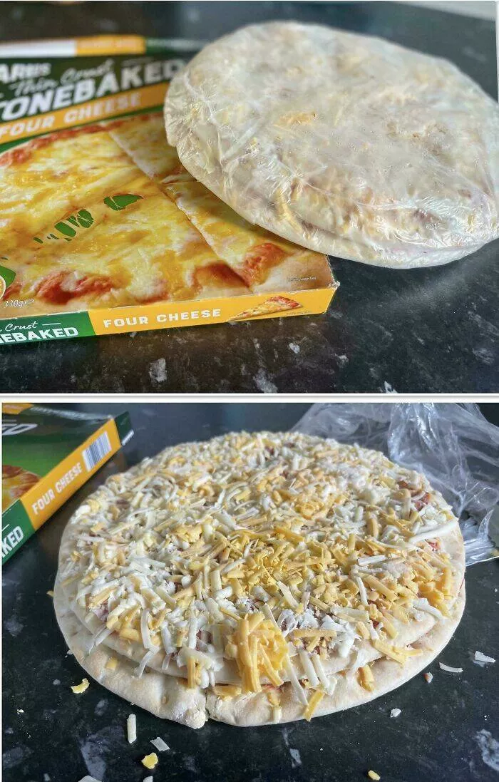 Intriguing photos with amazing stories - #36 Frozen Pizza Unwrapped to Reveal Two Pizzas Fused Together