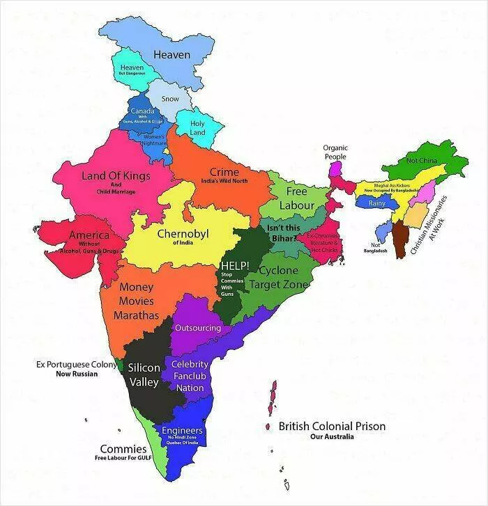 Ridiculously useless maps youll love anyway - #10 India Mapped Through the Eyes of Its Own Citizens