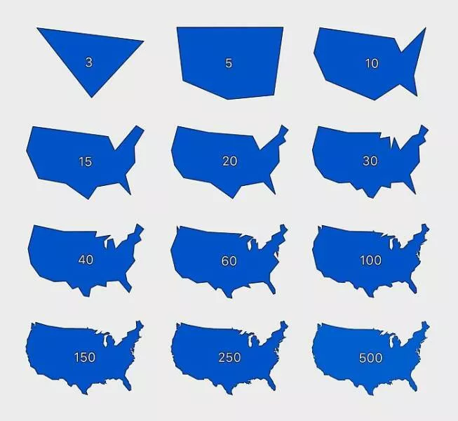 Ridiculously useless maps youll love anyway - #20 USA Visualised With Anywhere Between 3 and 500 Borders