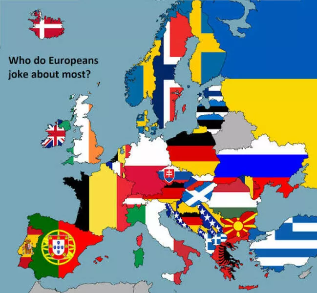 Ridiculously useless maps youll love anyway - #21 Europe’s Favorite Countries to Make Jokes About, Mapped Ridiculously useless maps youll love anyway - #21 Europe’s Favorite Countries to Make Jokes About, Mapped
