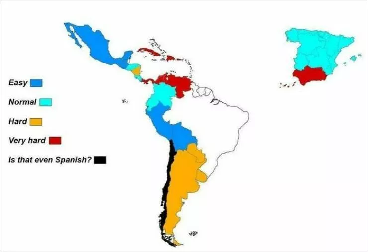 Ridiculously useless maps youll love anyway - #22 Which Spanish Dialects Are Hardest to Understand? Ridiculously useless maps youll love anyway - #22 Which Spanish Dialects Are Hardest to Understand?