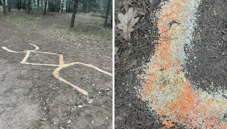 Choses effrayantes trouvees au fond des bois - #29 En promenant mon chien près du lac, nous avons trouvé ce symbole dans la forêt — Des idées ? Ou juste une blague ? Ça m’a donné des frissons