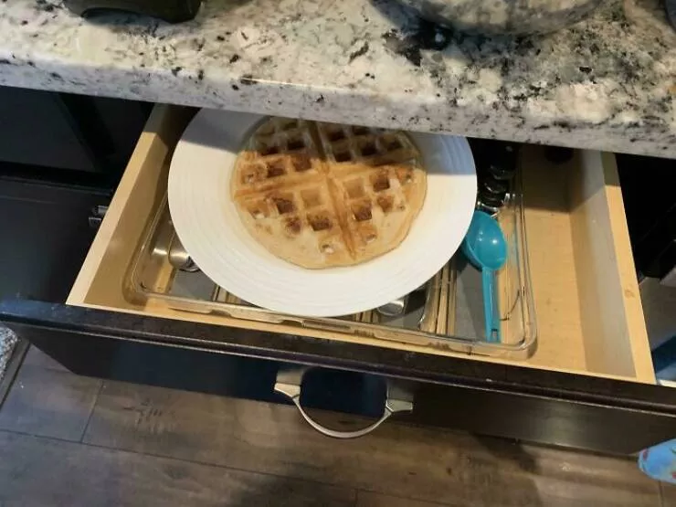 Forgetful fails that escalated fast - #3 My mom insisted she made me a waffle, but we couldn’t find it. She made another and I grabbed a fork