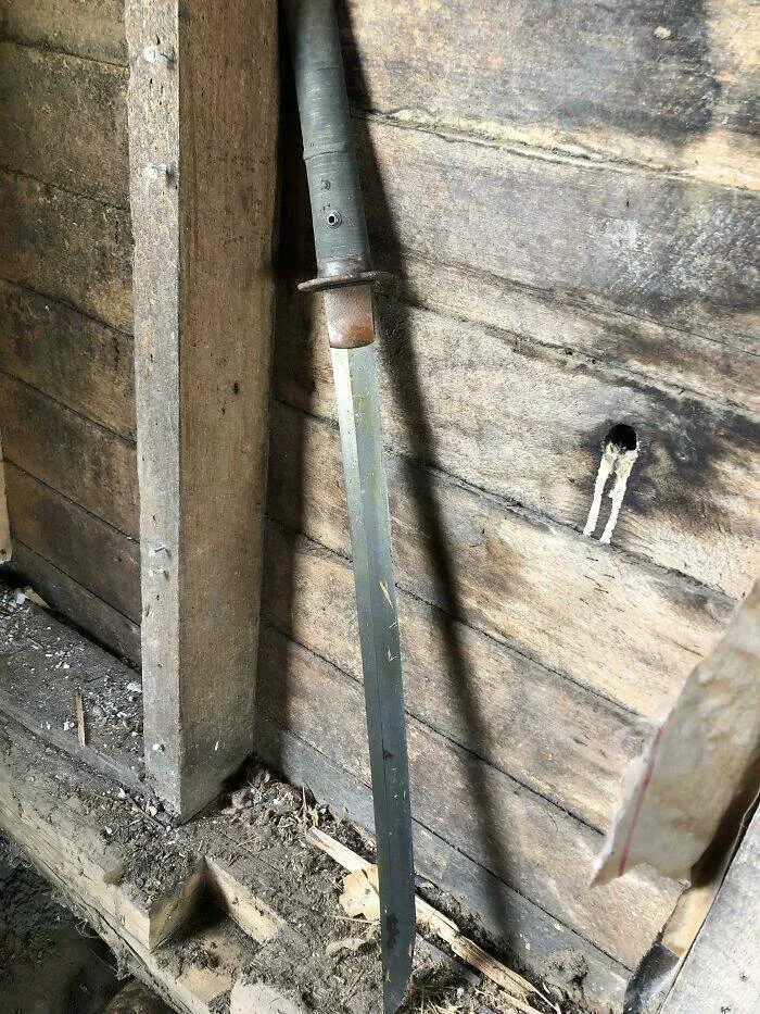 Unusual finds unearthed inside forgotten houses - #19 Uncovered what looks like a samurai sword beneath the dirt-floored section of a century-old house we’re restoring.