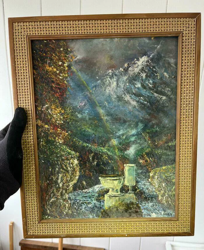 Unusual finds unearthed inside forgotten houses - #34 While cleaning out the attic to install insulation, my 1921 house handed me a surprise painting tucked behind boxes.
