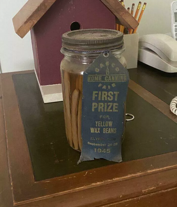 Unusual finds unearthed inside forgotten houses - #39 Found a 1945 jar of “first prize” green beans in my elderly patient’s basement. Should we open it? (No.)