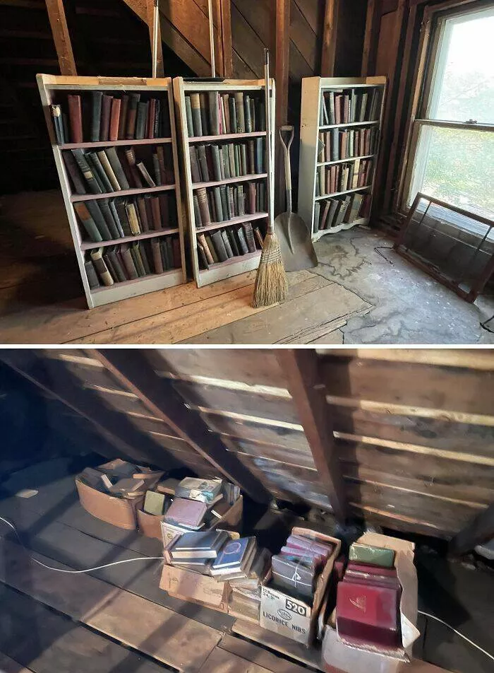 Unusual finds unearthed inside forgotten houses - #4 Our charming 1912 Foursquare home came with an attic full of vintage books—a reader's dream!