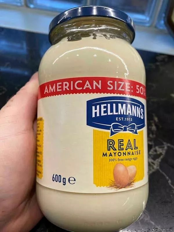 Picdump 1065 - #64 Finnish mayo jars sized for bold appetites, labeled “American”