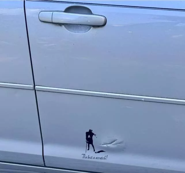 When madness meets masterful vision - #23 Monty Python fan repairs car scratch with a holy grail reference