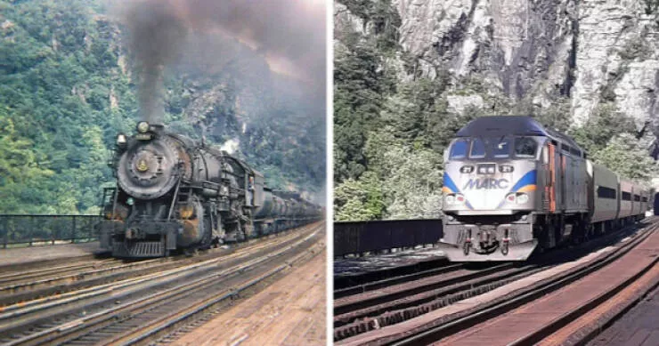 How places have changed over time - #15 Harpers Ferry rails: 1947 steam charm meets 2021 calm
