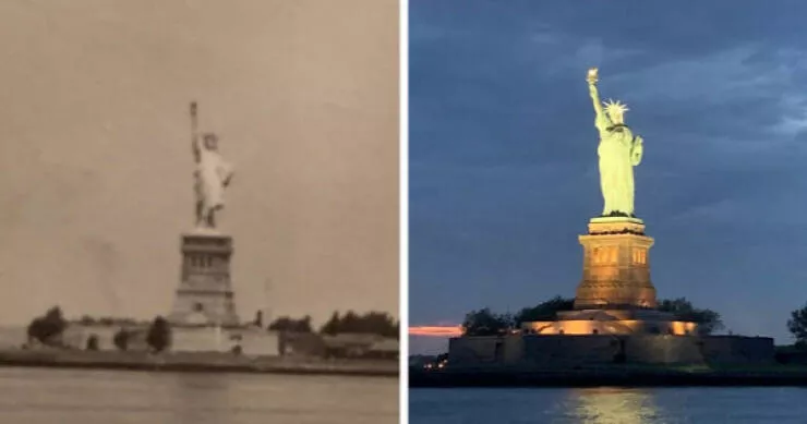 Avant et apres quand le temps transforme tout - #2 Statue de la Liberté : photo ancêtre 1937, contre photo actuelle 2019