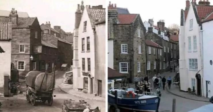 How places have changed over time - #4 Robin Hood’s Bay then and now—time softened the cliffs