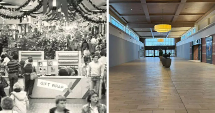 How places have changed over time - #5 Mall glow: neon dreams of 1984 vs. quiet modern corridors