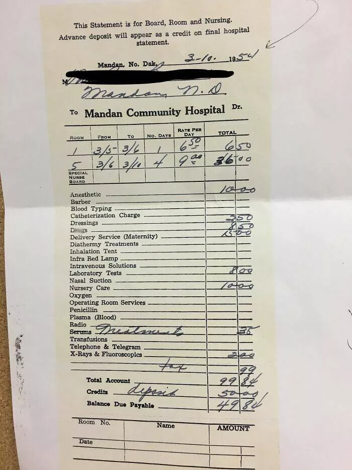 Timeless moments ordinary days in the 50s - #31 The cost of a baby in 1954, a vintage hospital bill
