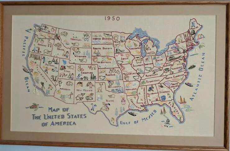 Instants eternels la vie ordinaire des annees 50 - #33 Une carte des USA brodée à l'aiguille de 1950
