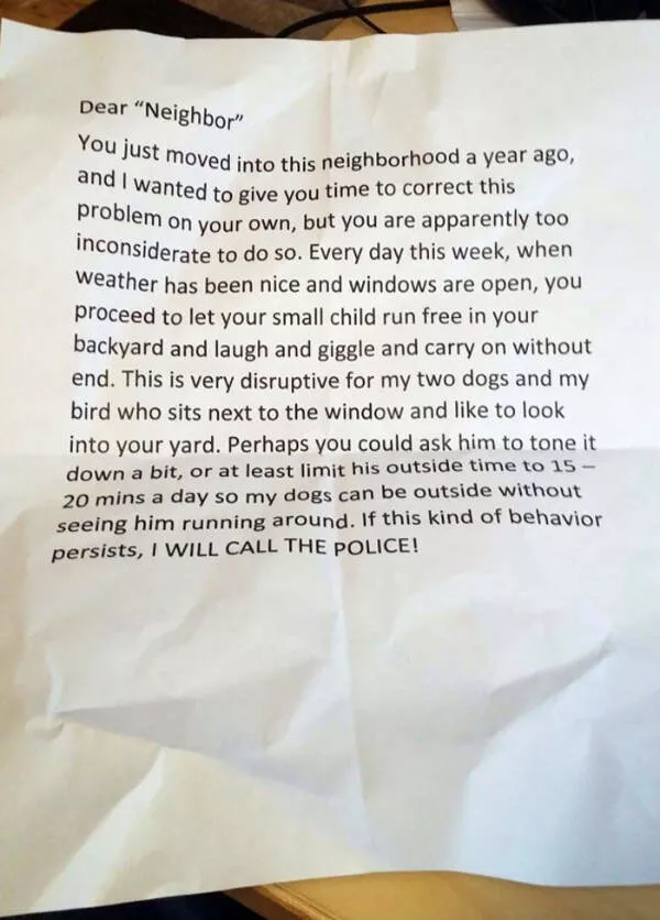 Passive aggressive notes from neighbors - #5 