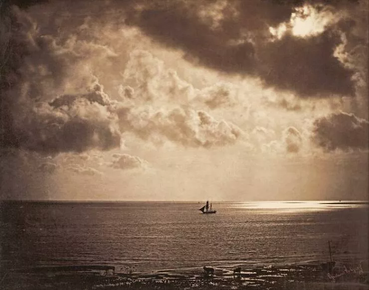 Frozen in time 19th century moments - #12 A brig sails on the water, captured in a photograph from 1856