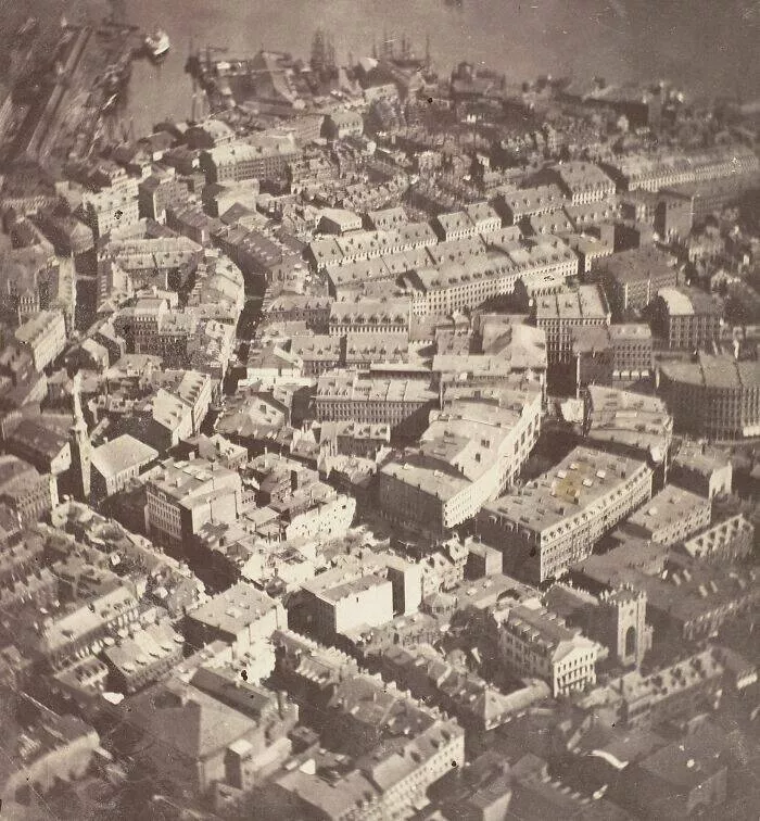 Cliches du 19e siecle le temps sest arrete - #28 Boston, vue du ciel par un aigle et une oie sauvage, 1860