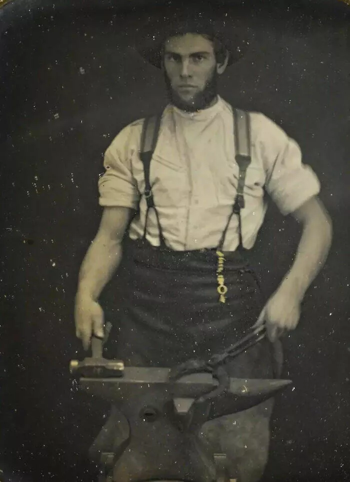 Frozen in time 19th century moments - #29 A blacksmith forging a horseshoe, captured in the 1860s